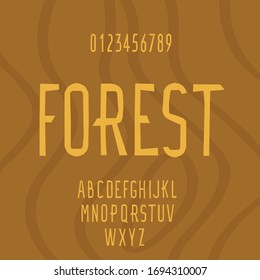 Wooden letters lettering. Forest hatchet typography. Clumsy vector numbers nature. Type, Glyphs and Figures.   
