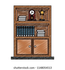 Wooden library with books scribble