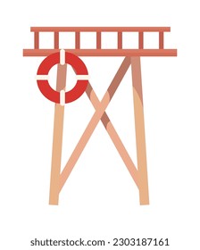 Wooden lifeguard station with lifebuoy. Vector illustration