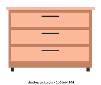 Wooden light brown chest of drawers. Made of natural materials. Bedside table, commode furniture isolated on white. Furnishing for interior decoration of a living room or office vector illustration