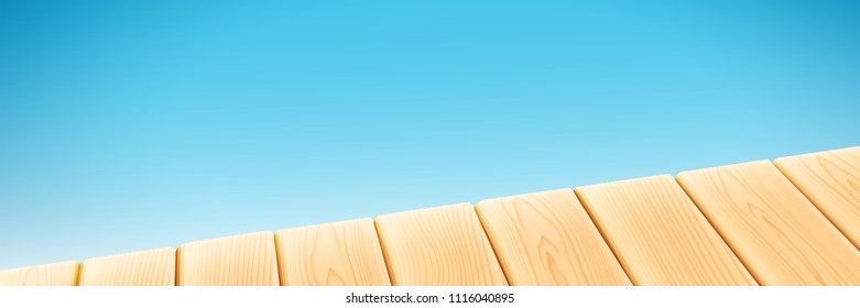 Wooden light table isolated on blue background. Vector elements for advertising ands package design. 3d realistic illustration.