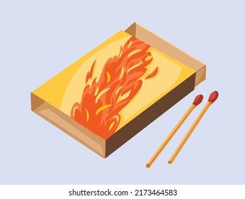 Wooden Lighter Matchbox To Spark Fire. Small Object That Produce Energy Vector Illustration With Flat Art Style.