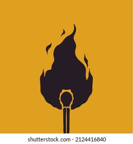 Wooden Lighter Matches Icon Symbol on Mustard Background. Tattoo Decal Logo Design. Vector Illustration.