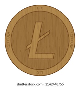 Wooden Litecoin (LTC) cryptocurrency coin.