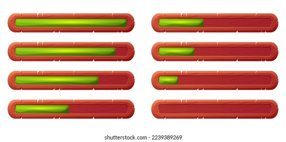 Wooden load slider game bar interface design element concept illustration set