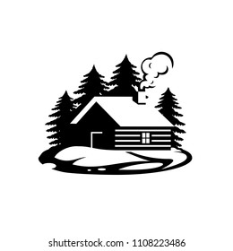 
Wooden log cabin house in the woods.  vector.