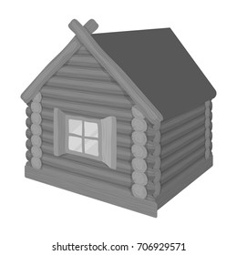 Wooden log cabin. Hut architectural structure single icon in monochrome style vector symbol stock illustration web.