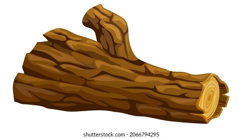 Wooden log. Cartoon piece of wood. Broken oak, maple, cedar. Isolated vector element on white background.