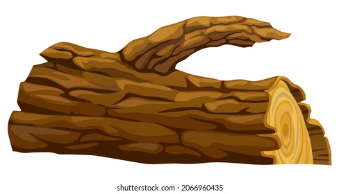 Wooden log. Cartoon piece of wood. Broken oak, maple, cedar. Isolated vector element on white background.