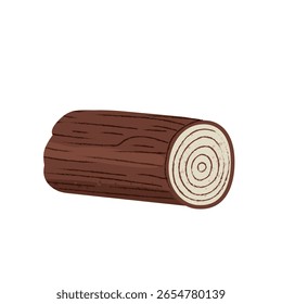 Bûche en bois, tronc d'arbre coupé, coupe transversale. Pièce de forêt en bois avec anneaux, écorce rugueuse. Bois naturel, bois d'oeuvre, foresterie, matériaux pour le travail du bois. Illustration vectorielle à plat, isolée sur fond blanc.