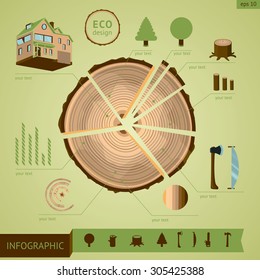 Wooden log with design elements. Info graphic template.