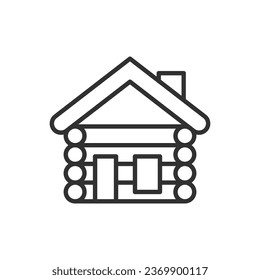Wooden log house, linear icon. Line with editable stroke