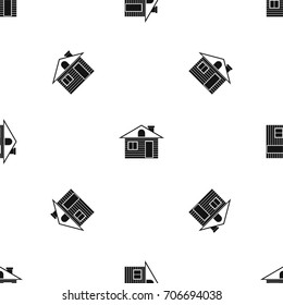 Wooden log house pattern repeat seamless in black color for any design. Vector geometric illustration