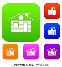 Wooden log house set icon in different colors isolated vector illustration. Premium collection