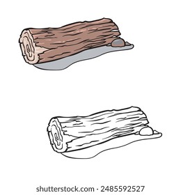 Wooden log isolated on white background. Drawing with line art style. Simple design outline style. Vector illustration