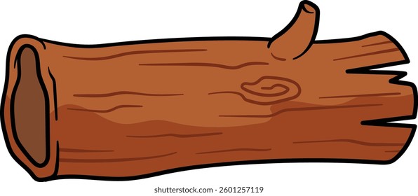 Wooden log with rough edges, knots, and a small branch