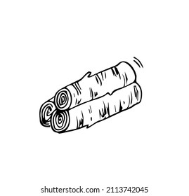 Journal en bois, coffre, éléments en bois, gribouillage vectoriel. Contour du tronc d'arbre coupé. Bois de chauffage, planches, deux rondelles à texture écorce, art en ligne. Anneaux d'année d'un arbre, gros plan.
