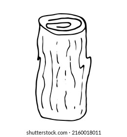 Journal en bois, coffre, éléments en bois, gribouillis vectoriels. Le contour d'un tronc d'arbre haché. Bois de feu, planches, deux pattes à texture écorce, illustration logo.