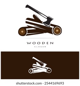 wooden logo design, for construction, wood craftsmen, wood processing company businesses