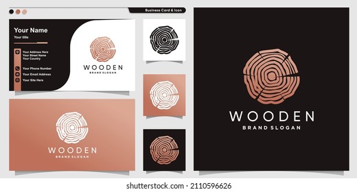 Wooden logo design with creative abstract concept Premium Vector