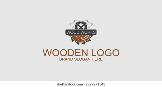 Wooden logo design with creative abstract concept Premium Vector