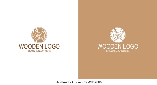 Wooden logo design with creative element premium vector