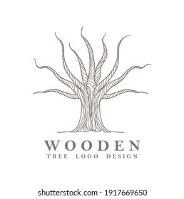 Wooden logo design template vector, drought tree concept