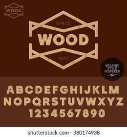 Wooden logotype wood work and shop. Vector set of letters and  numbers