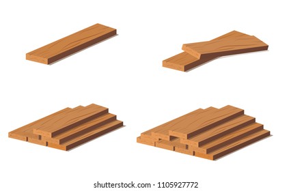 Wooden logs. Brown bark of felled dry wood. Purchase for construction. Vector illustration. A set of wooden straps for wood, an illustration of the industry of wood materials. Wood boards.