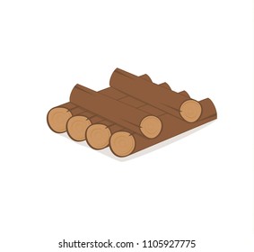 Wooden logs. Brown bark of felled dry wood. Purchase for construction. Vector illustration. A set of wooden straps for wood, an illustration of the industry of wood materials. Wood boards.