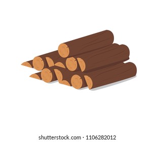 Wooden logs. Brown bark of felled dry wood. Purchase for construction. Vector illustration. A set of wooden straps for wood, an illustration of the industry of wood materials. Wood boards.