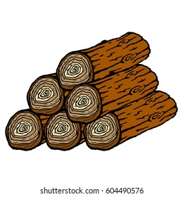 Wooden logs. Brown bark of felled dry wood. Procurement for construction. Logs for kindling the furnace. Vector illustration.