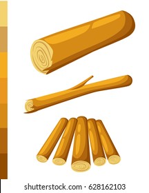 Wooden logs Brown bark of felled dry wood. Procurement for construction. Logs for kindling the furnace. Vector illustration.