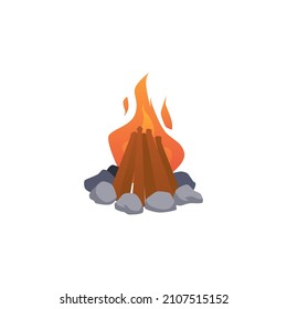 Wooden logs burning in fireplace, cartoon flat vector illustration isolated on white background. Firewood burning and blazing cartoon icon or symbol.