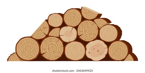 Wooden logs. Firewood stacked in pile, wooden bonfire logs flat vector illustration. Cartoon firewood pile