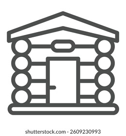 Wooden logs house with door and small window line icon, forest industry concept. Vector graphics. Russian bath building sign on white background, outline style icon for mobile or web design