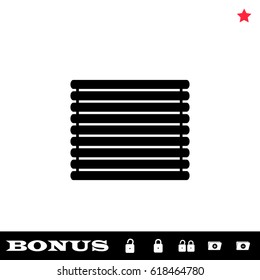 Wooden logs raft icon flat. Black pictogram on white background. Vector illustration symbol and bonus button open and closed lock, folder, star