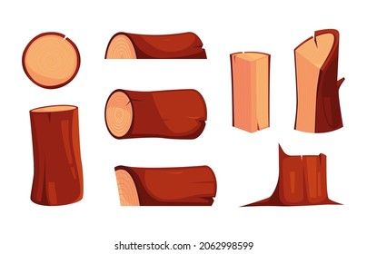 Wooden logs. Tree planks oak branch cutting logs collection industrial wooden production garish vector flat illustrations isiolated
