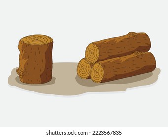 Wooden logs, tree stumps, and timber materials Cartoon vector of a wooden plank, beam, and billet and a firewood chunk. Set of natural lumber and carpentry materials