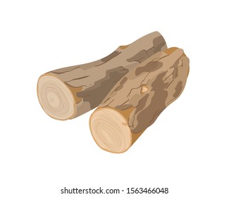 Wooden logs vector illustration. Tree trunk parts. Felled forest, industrial wood. Building material, firewood, woodworking industry item, constructing stuff. Lumber isolated on white background.