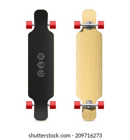 Wooden longboard skateboard realistic vector illustration