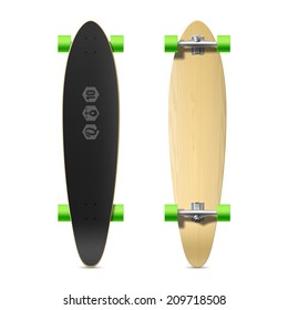 Wooden longboard skateboard realistic vector illustration