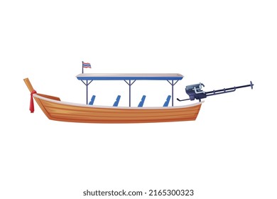 Wooden Long-tail Boat as Thailand Symbol and Famous Transport Vector Illustration