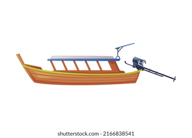 Wooden Long-tail Boat as Thailand Symbol and Famous Transport Vector Illustration