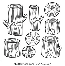 wooden lumber, simple doodle style illustration. set of wood cuts