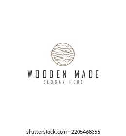 wooden made forest pine larch line art iconic illustration logo design. globe pine wood craft logo business vector design template with modern, minimalist and simple styles isolated white background