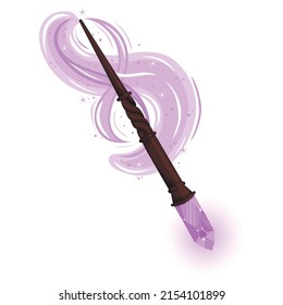 Wooden Magic Wand With Purple Crystal With Fairy Dust And Glow Swirl