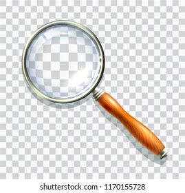 Wooden magnify glass transparent lens, vector illustration eps10.