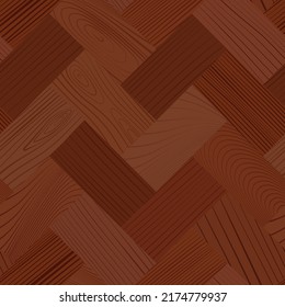 Wooden mahogany parquet, seamless herringbone pattern. Hardwood brown zigzag laminate floor. Wood texture. Timber interior. Oak, walnut, pine or maple nature materials. Realistic vector illustration