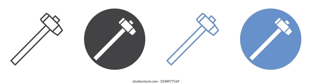 Wooden mallet icon flat line symbol set.